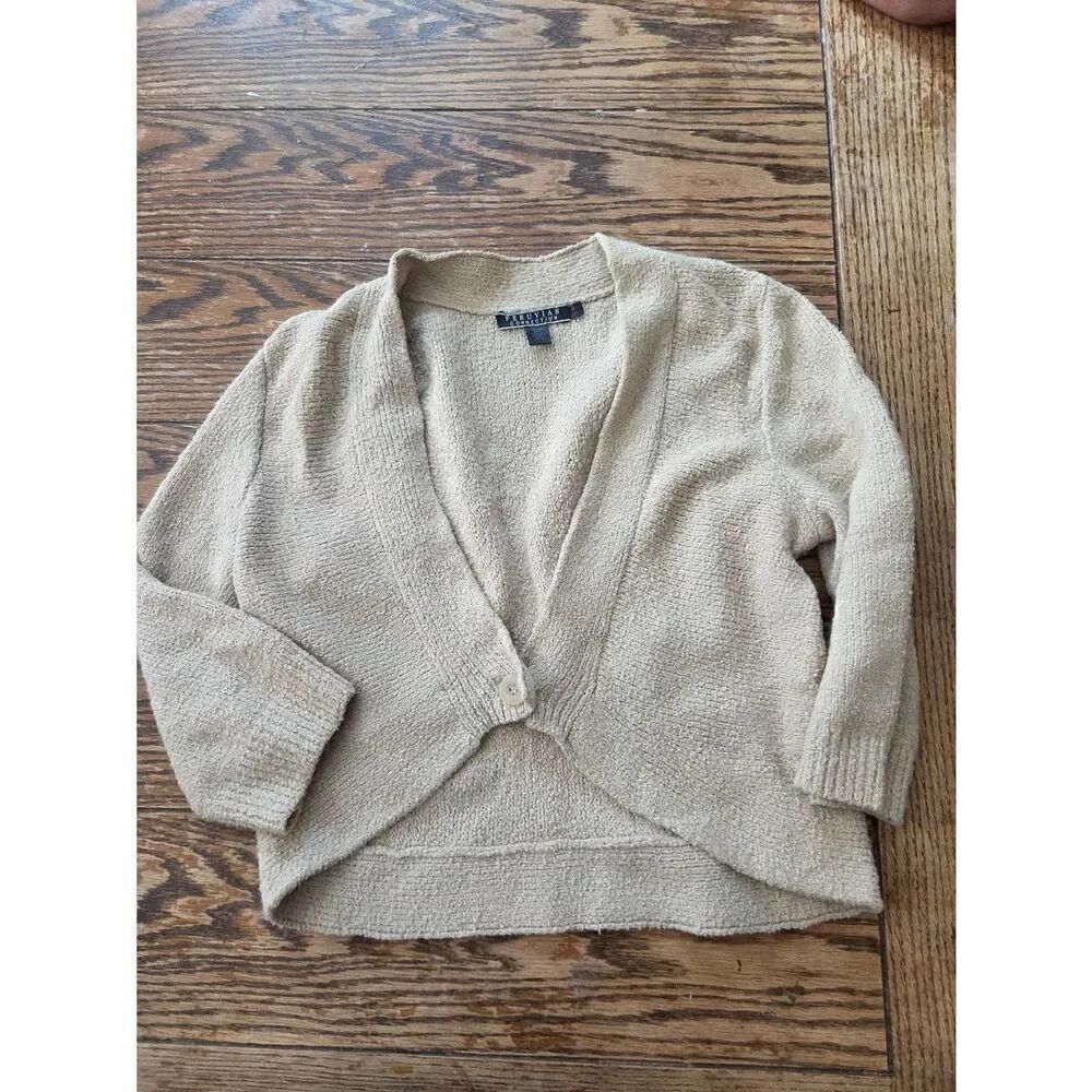 Peruvian Connection cream pima cotton blend one button cardigan sz Small